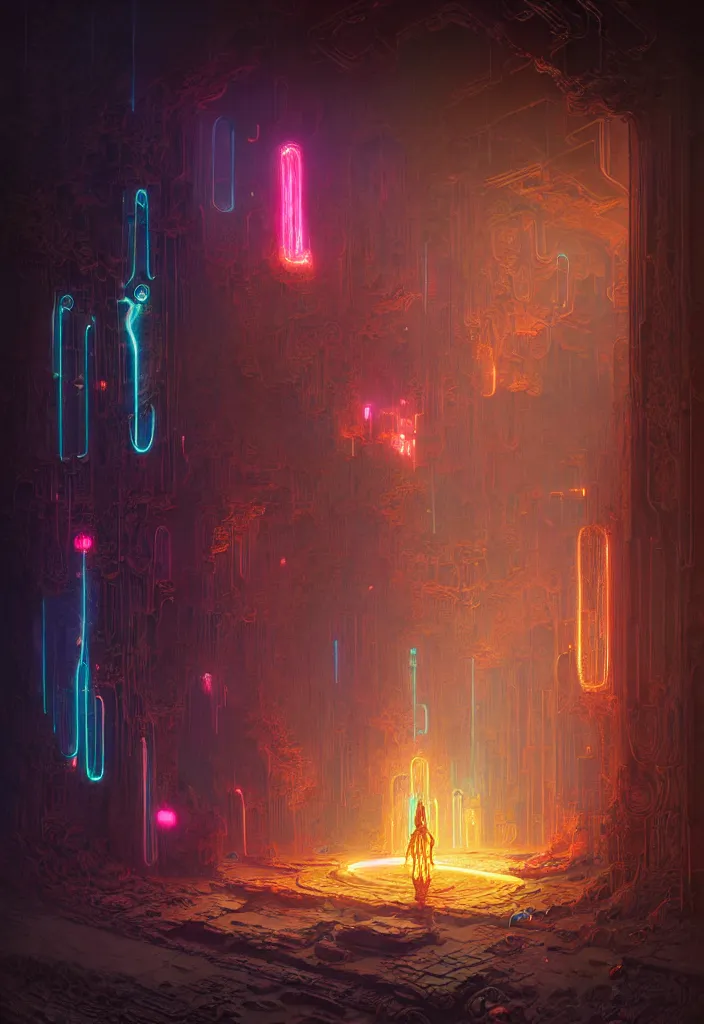 Image similar to Portrait of a young techno-mage casts glowing neon magic inside a ancient steel ruins. Barchans and dunes of sand. Art by Finnian MacManus, Simon Stalenhag, Arthur Rackham. Masterpiece, fantasy art, steampunk, hyperdetailed, photorealistic, hyperrealism