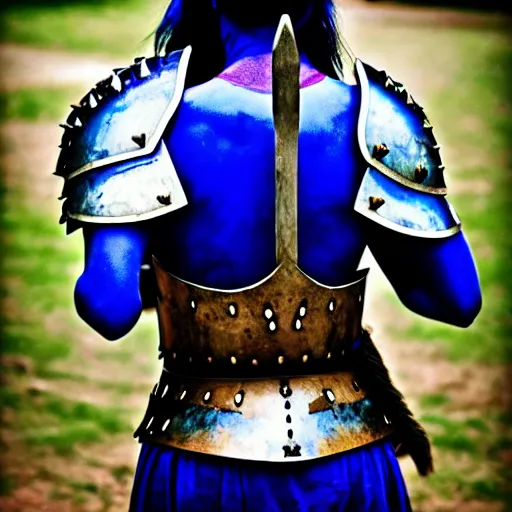 Prompt: photo of a real-life beautiful warrior with lapis lazuli armour