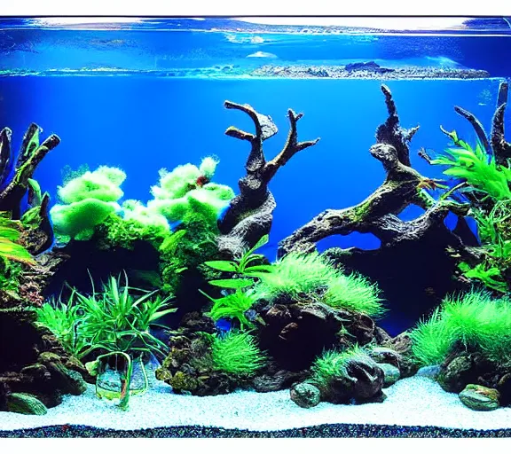 Image similar to aquascapes aquarium by takeshi amano, photography, full tank shot,