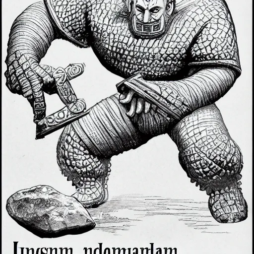 Image similar to indoaryan golem, dungeons and dragons manual illustration