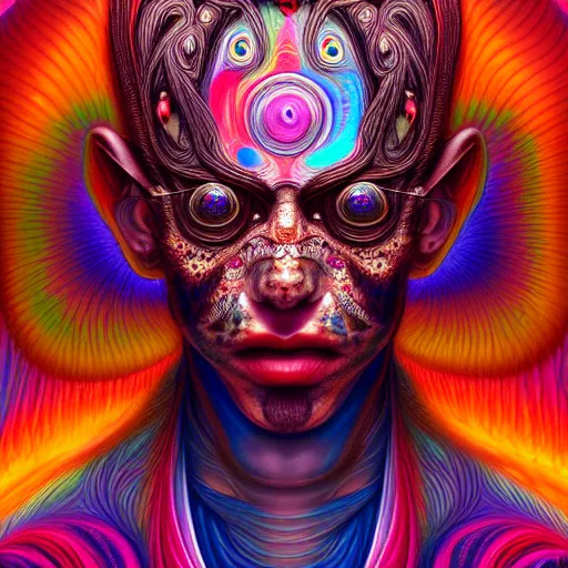 Image similar to An extremely psychedelic portrait of Groku, surreal, LSD, face, detailed, intricate, elegant, lithe, highly detailed, digital painting, artstation, concept art, smooth, sharp focus, illustration