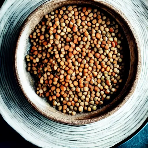 Image similar to a bowl of lentils with tilda swinton face