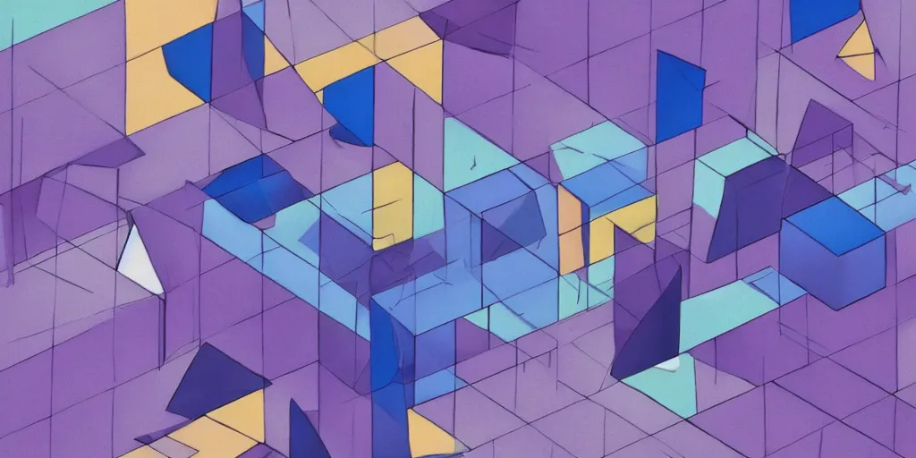 Image similar to a painting of a blue and purple abstract scene, a cubist painting by erno rubik, trending on behance, crystal cubism, isometric, rendered in cinema 4 d, behance hd