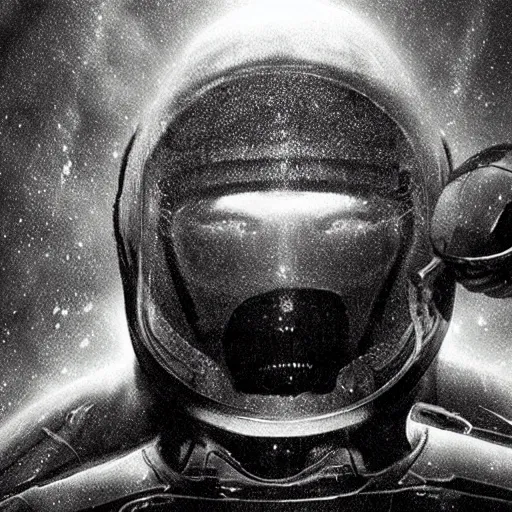 Image similar to infrared concept art by david cronenberg diver astronaut in underwater futuristic dark and empty spaceship. complex and hyperdetailed technical suit design. reflection material. rays and dispersion of light breaking through the deep water. 3 5 mm, f / 3 2. noise film photo. flash photography. trend artstation