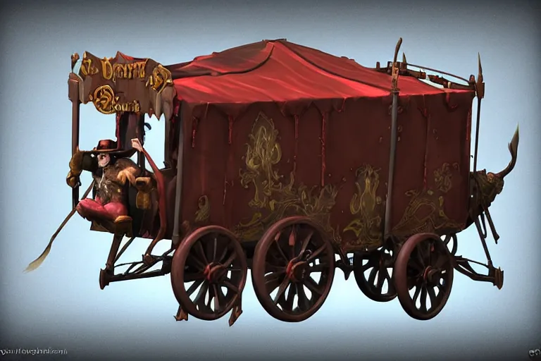 Image similar to 3d sculpt of a gothic circus wagon, artstaton, League of Legends, red dead redemption2, overwatch, digital illustration