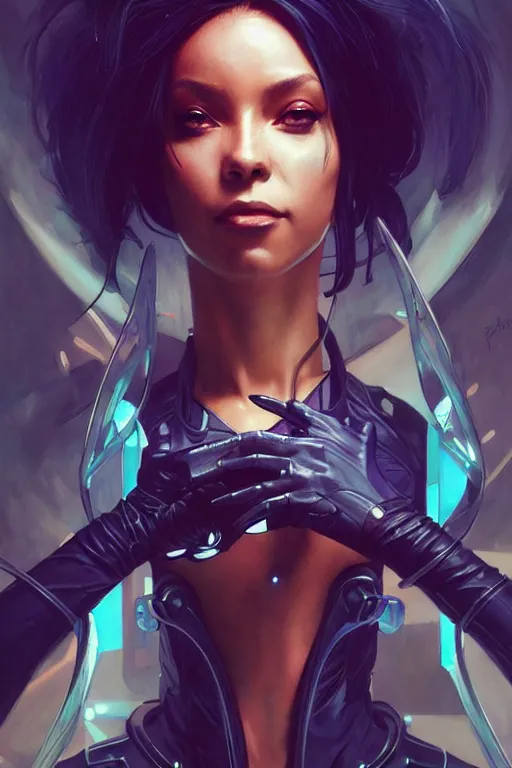 Image similar to cyberpunk Normani as aeon flux profile picture by Greg Rutkowski, dynamic pose, intricate, futuristic, fantasy, elegant, by Stanley Artgerm Lau, greg rutkowski, thomas kindkade, alphonse mucha, loish, norman Rockwell,