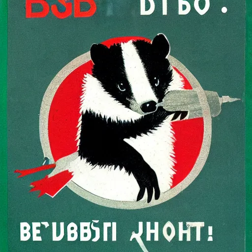 Prompt: A badger propaganda poster from the Soviet Union convincing people to support badgers.