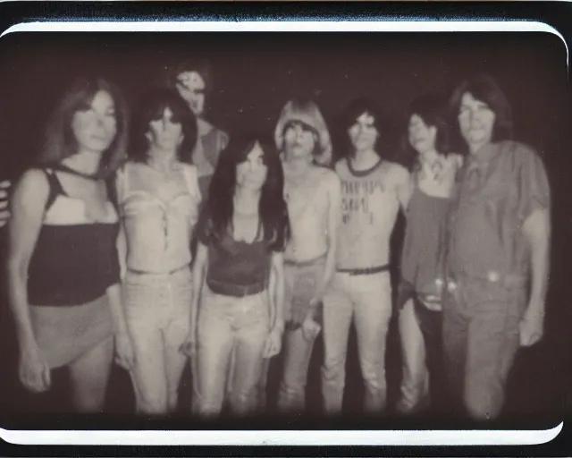 Image similar to gritty polaroid photo of a secretive cult meeting circa 1 9 7 8, archive image, scanned