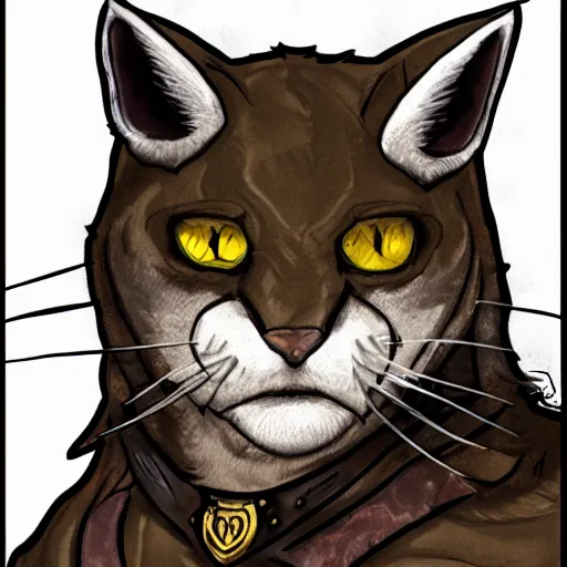 Prompt: d & d style portrait, tabaxi male, wearing studded leather.