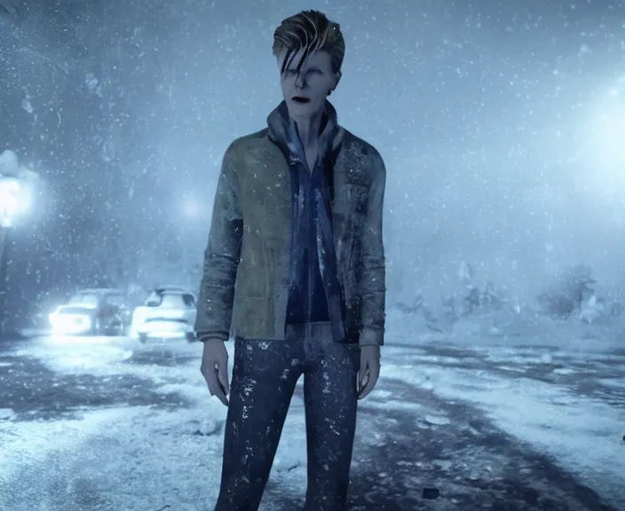 Prompt: screenshot of david bowie in until dawn ( 2 0 1 5 ), ps 5, 4 k, hi - res