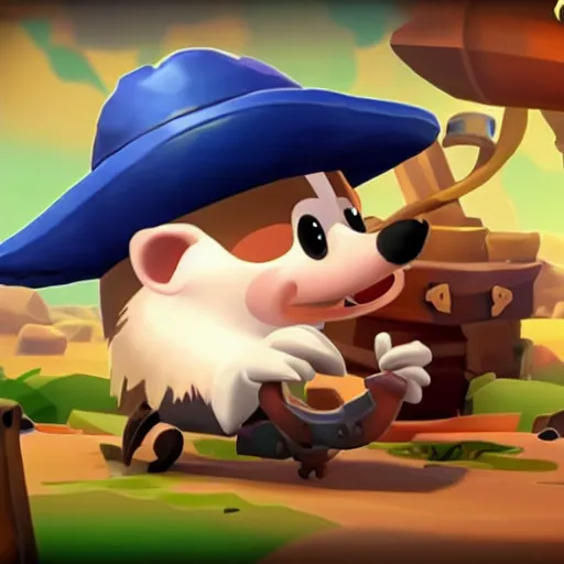 Prompt: cute baby hedgehog in sea of thieves wearing a pirate hat