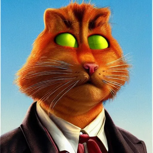 Image similar to nic cage as garfield the cat, buff, painted portrait, highly detailed,