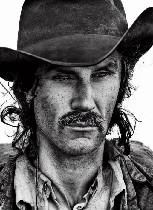 Image similar to closeup portrait of desperate dan (cowboy), zeiss lens, detailed, symmetrical, centered, fashion photoshoot, by Annie Leibovitz and Steve McCurry, David Lazar, Jimmy Nelsson, Breathtaking, 8k resolution, extremely detailed, beautiful, establishing shot, artistic, hyperrealistic, beautiful face, octane render