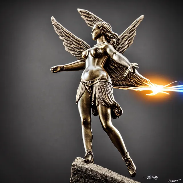 Prompt: photo of a winged valkyrie with light powers, highly detailed, 4 k, hdr, smooth, sharp focus, high resolution, award - winning photo