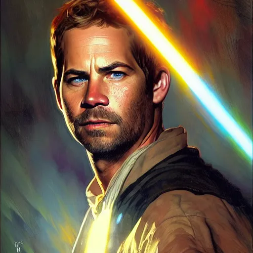 Image similar to Paul Walker as a jedi by Stanley Artgerm Lau, greg rutkowski, thomas kindkade, alphonse mucha, loish, norman Rockwel