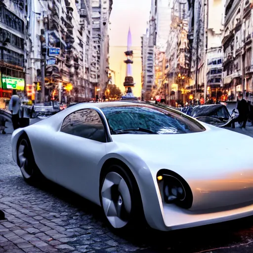 Image similar to Buenos Aires Argentina, futuristic cars in the street, holograms in the street, detailed, hd