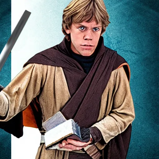 Image similar to Luke Skywalker holding a Bible