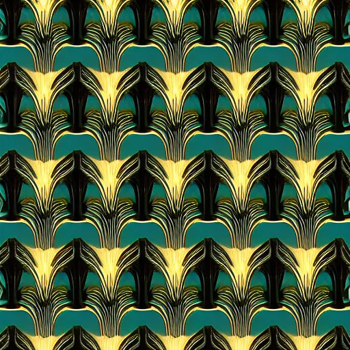 Image similar to symmetry, repeating pattern. seamless gold teal leaf. wall paper. art deco