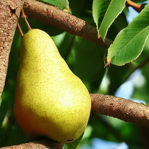 Prompt: a pear fruit whose face is a pig; cute nature photo