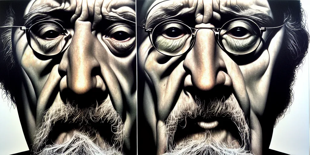 Image similar to ethos of ego. mythos of id. by chuck close, hyperrealistic photorealism acrylic on canvas