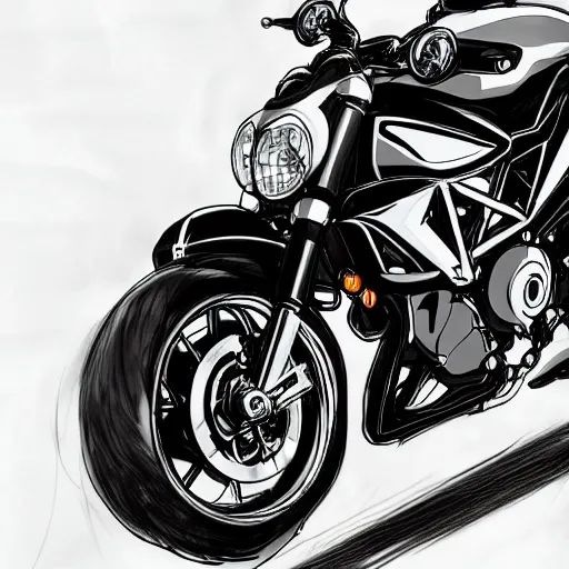 Prompt: anime art vehicle concept art, anime key visual of ducati diavel, on a country road, trending on pixiv fanbox, studio ghibli, extremely high quality artwork