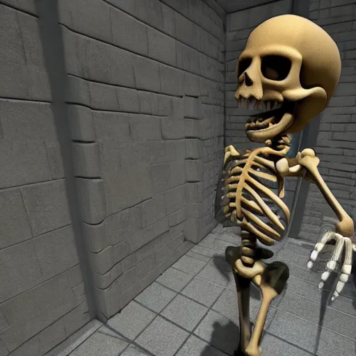 Prompt: A skeleton in the game Super Mario 64, unreal engine, highly detailed, vray
