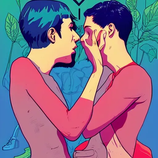 Image similar to poster by tomer hanuka, real lgbt love