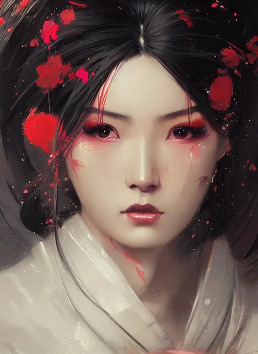 Image similar to hyper realistic geisha, by greg rutkowski, by artgerm