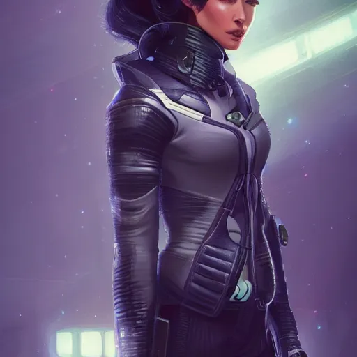 Prompt: portrait of a beautiful dark - haired androgynous space ranger, soft lightning, high detailed, intricate, elegant, smooth, sharp focus, cyberpunk, high contrast, artstation, art by lily abdullina and borja pindado,