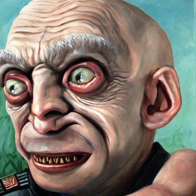 Image similar to painting of gollum as colonel sanders