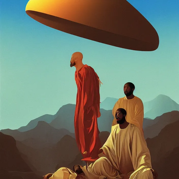 Image similar to UFO hovering over an African Jesus , painting by Hsiao-Ron Cheng,