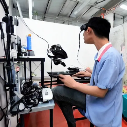 Image similar to chinese factory worker plays vr for the first time