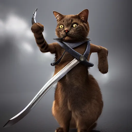 Prompt: humanoid cat holding a sword, detailed, 4k, final fantasy