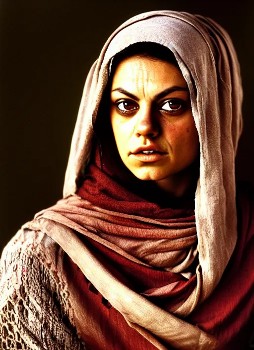 Image similar to portrait of mila kunis as afghan girl, photograph by steve mccurry