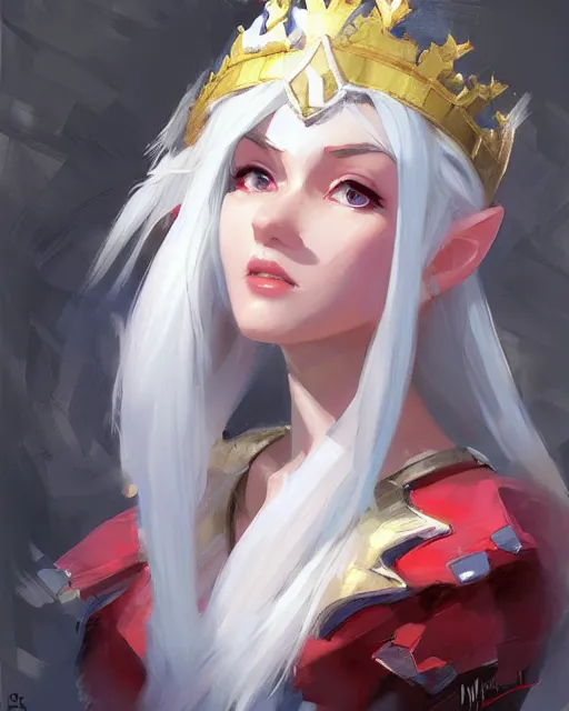 Prompt: zelda with white hair and crown, art by michael garmash and ilya kuvshinov and magali villeneuve, anime, cute - fine - face, pretty face, beautiful bone structure, digital painting, realistic shaded perfect face, artstation, concept art, sharp focus, illustration, ultra detailed, 4 k,