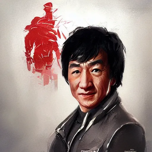 Prompt: “Portrait of young Jackie Chan by Greg Rutkowski, young, manly, attractive, strong, older brother vibes, highly detailed portrait, scifi, digital painting, artstation, concept art, smooth, sharp foccus ilustration, Artstation HQ”