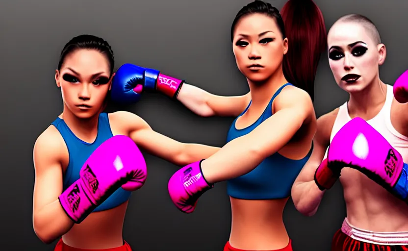 Image similar to girl boxing with drag queen, no blur, 4 k resolution, ultra detailed