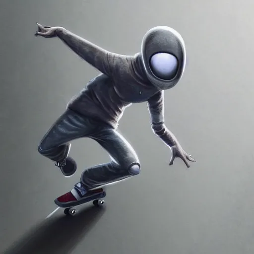 Prompt: Grey Alien Skateboarding in public, White pixiv artist WLOP artstation artist Mam BA artstation real photo very detailed