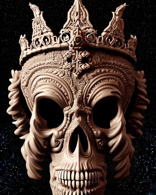 Image similar to 3 d ornate carved dark cosmic king with profile portrait, beautiful intricate highly skull, lava, ice, water, 8 k trending on artstation