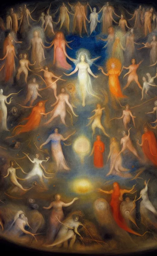 Prompt: photo of a round vortex of gods and goddesses in their spiritual bodies rushing towards the inner light in the in - between state, dark and gorgeous, great barrier reef, intricate photography, hyperrealistic in the style of leonora carrington, francisco goya, hieronymus bosch, hyperdetailed, sharp focus, intricate, ambient lighting, 1 6 k, hyper quality,