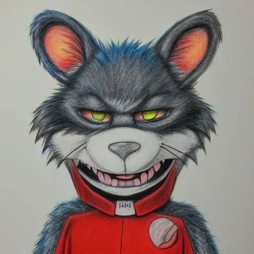 Image similar to colored Pencil drawing of cartoon furry character, highly detailed