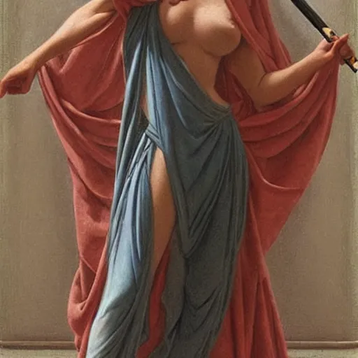 Prompt: Pre-Rafaelite Jedi knight in the style of John William Godward,