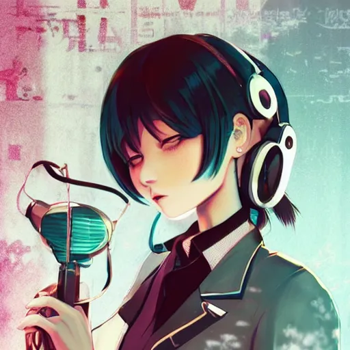 Image similar to Frequency indie album cover, luxury advertisement, white, indigo and teal colors. highly detailed post-cyberpunk sci-fi close-up schoolgirl in asian city in style of cytus and deemo, mysterious vibes, by Ilya Kuvshinov, by Greg Tocchini, nier:automata, set in half-life 2, beautiful with eerie vibes, very inspirational, very stylish, with gradients, surrealistic, postapocalyptic vibes, depth of filed, mist, rich cinematic atmosphere, perfect digital art, mystical journey in strange world, bastion game, arthouse