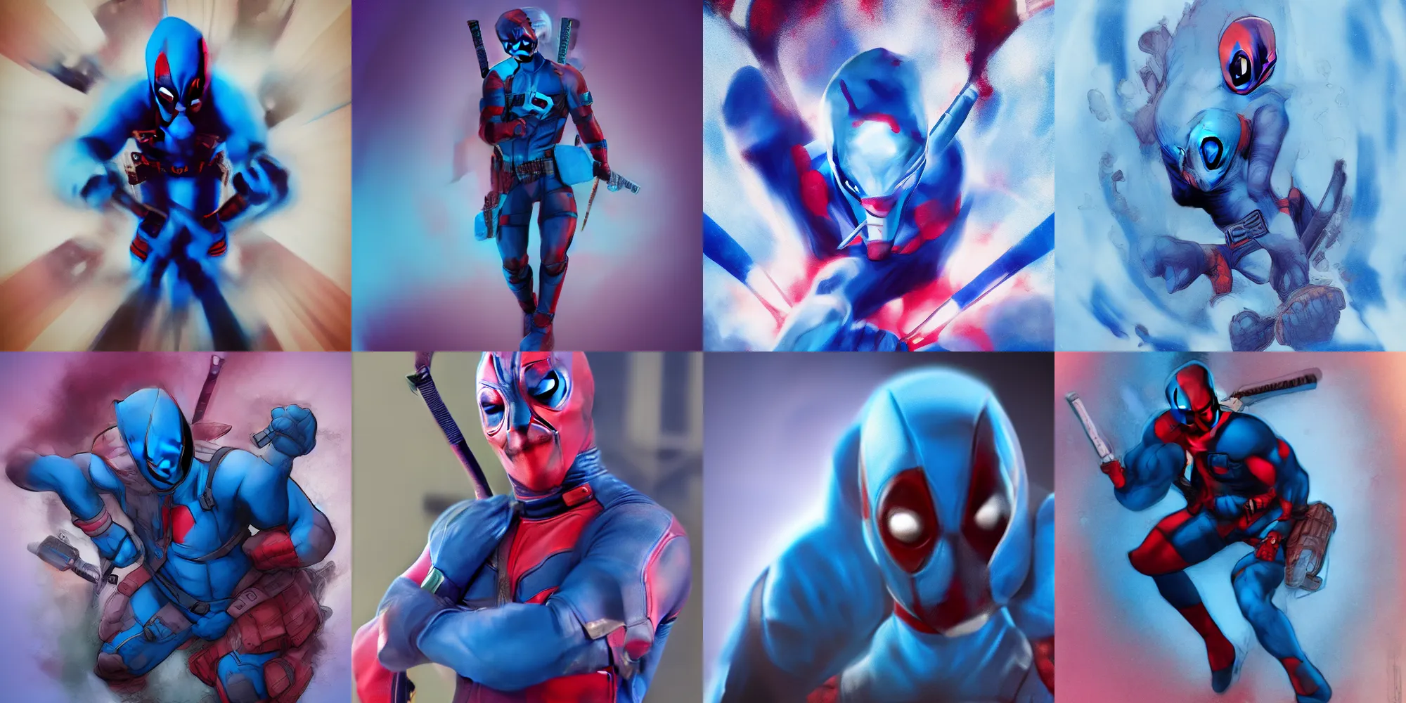 Prompt: photo of blue deadpool