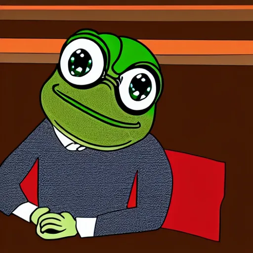 Prompt: pepe the frog smug look, at the nuremberg trials, photorealistic lighting, professional lighting, vibrant colors, maximalism, ultra facial detail, 8 k