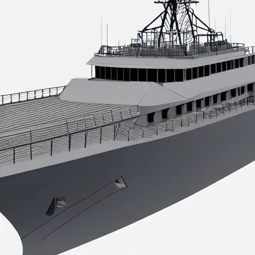 Prompt: a wireframe render of a modern navy ship, dark background, AutoCAD