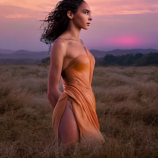 Image similar to woman who is a genetic combination of gal gadot and beyonce face and upper - body focus renaissance female in soft dreamy light at sunset, contemporary fashion shoot by edward robert hughes, annie leibovitz and steve mccurry, david lazar establishing shot, artistic, hyperrealistic