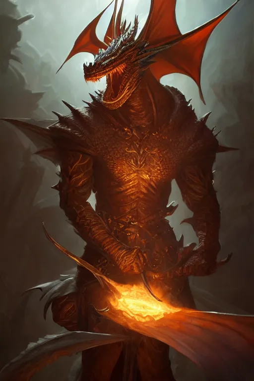 Image similar to epic dragon warlock character design, highly detailed, d & d, fantasy, highly detailed, digital painting, trending on artstation, concept art, sharp focus, illustration, global illumination, ray tracing, realistic shaded, art by artgerm and greg rutkowski and fuji choko and viktoria gavrilenko and hoang lap