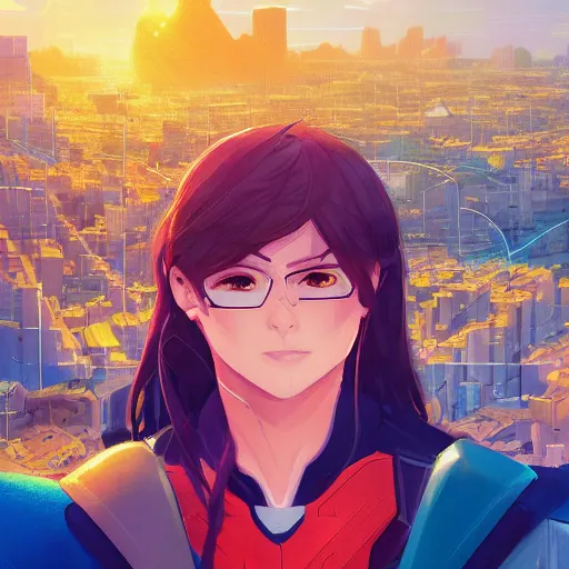 Image similar to ⁠portrait of Thor , Karachi skyline background, rich vivid colors, ambient lighting, dynamic lighting, 4k, HQ, official media, anime key visual, makoto shinkai, ilya kuvshinov, lois van baarle, rossdraws, detailed, trending on artstation