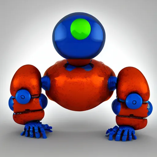 Prompt: ugly decomposing stupid complex sphere blue and orange robot with arms and legs and big eyes, 3d render